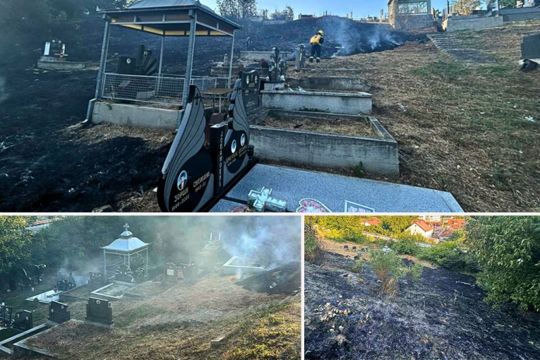 GORE GROBOVI - POŽAR ZAHVATIO KRAGUJEVAČKA GROBALJA! Nadležni apeluju: Ne palite sveće blizu suve trave, ne odlazite dok ne proverite jesu li ugašene (FOTO)