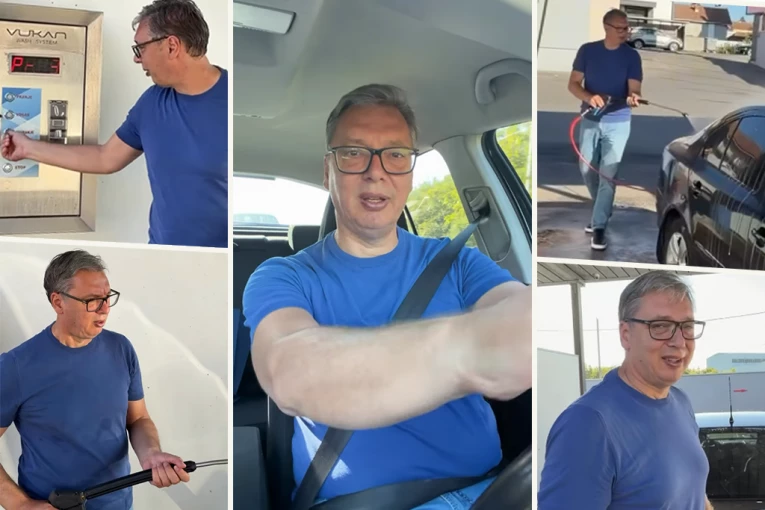 "POKUŠAO DA OPEREM AUTO, SVAĐAO SE SA CREVOM I ŽETONIMA" Predsednik Vučić objavio snimak iz autoperionice: Pripreme za kampanju privode se kraju
