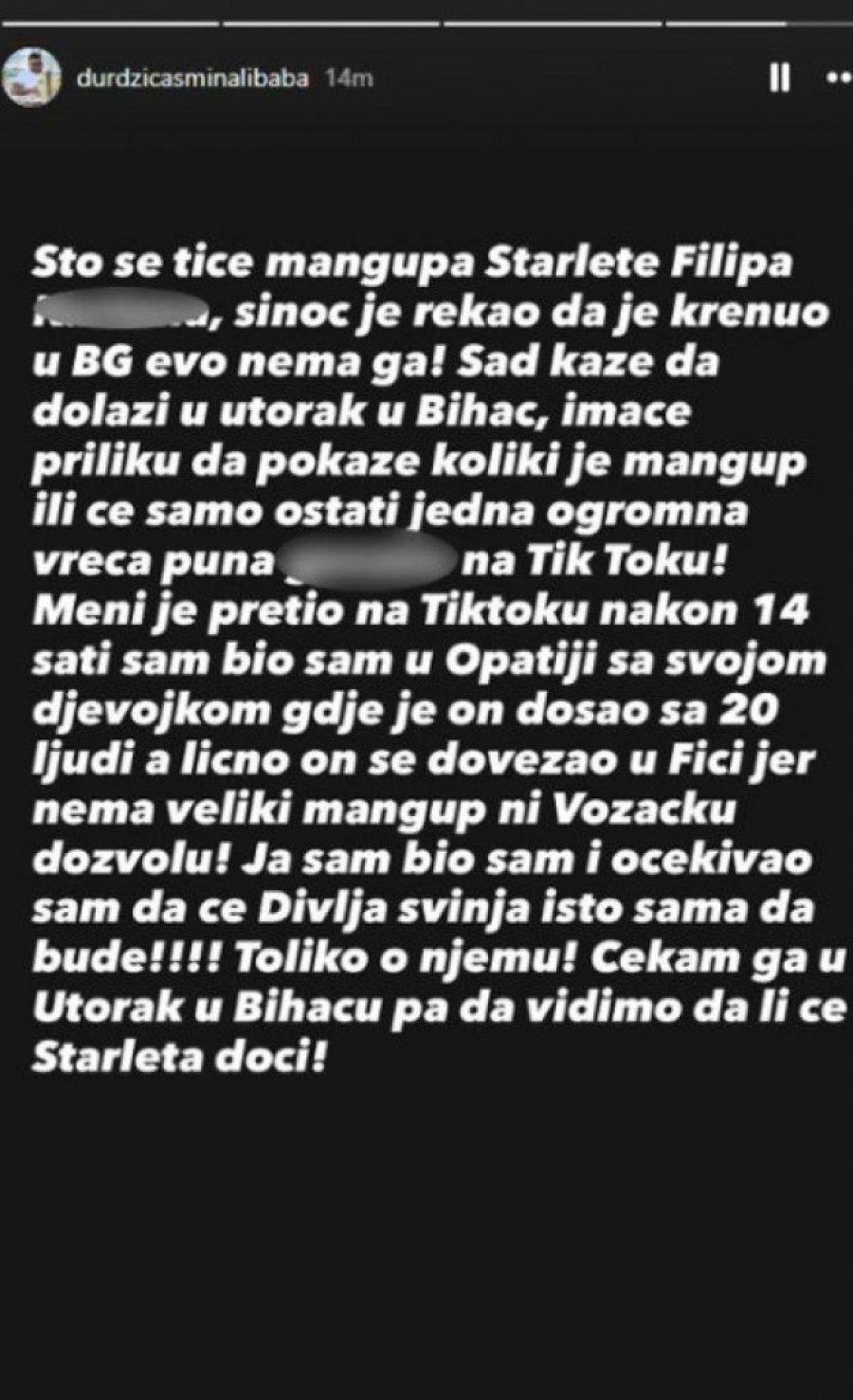 ASMIN IZAZVAO FILIPA CARA NA OBRAČUN U BIHAĆU: Čekam ga u utorak, da vidimo da li će STARLETA DOĆI!