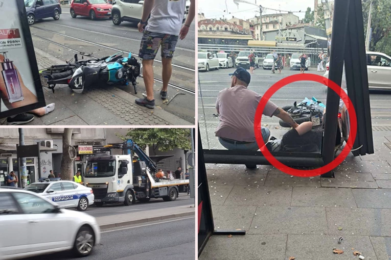 SAZNAJEMO: STRAVIČAN SUDAR MOTOCIKLA I AUTOMOBILA U CENTRU BEOGRADA! Vozač motora nakon udara uleteo u stanicu - IMA POVREĐENIH! (FOTO)