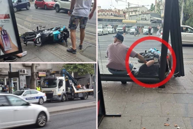 SAZNAJEMO: STRAVIČAN SUDAR MOTOCIKLA I AUTOMOBILA U CENTRU BEOGRADA! Vozač motora nakon udara uleteo u stanicu - IMA POVREĐENIH! (FOTO)