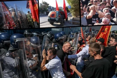 ZGRADA EULEKSA POD OPSADOM! Uzavrela masa sa zastavama OVK probila zaštitnu ogradu: Besne zbog presude Hašimu Tačiju! (FOTO, VIDEO)
