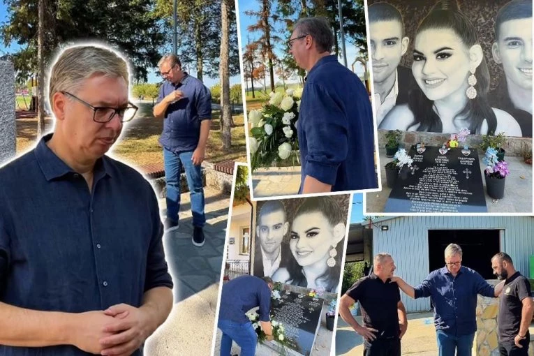VUČIĆ POLOŽIO VENCE U MALOM ORAŠJU I DUBONI, PA ZAPLAKAO! Posetio porodice Todorović i Panić, koji su u sumantuom napadu izgubili DECU! (VIDEO)