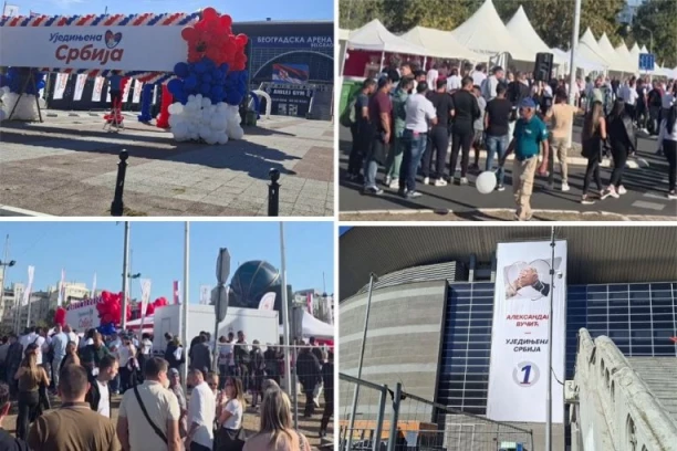 VELIKI SKUP "UJEDINJENA SRBIJA"! Sve više građana kod Arene, zastave se vijore na sve strane! (FOTO, VIDEO)
