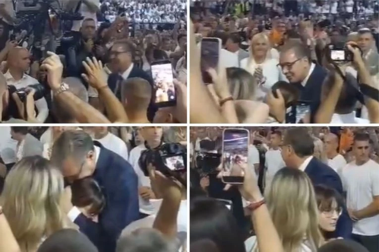 POGLEDAJTE NAJEMOTIVNIJI MOMENAT U ARENI! Vučič pred izlazak na binu ZAGRLIO I POLJUBIO ćerku Milicu! (VIDEO)