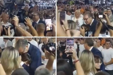 POGLEDAJTE NAJEMOTIVNIJI MOMENAT U ARENI! Vučič pred izlazak na binu ZAGRLIO I POLJUBIO ćerku Milicu! (VIDEO)
