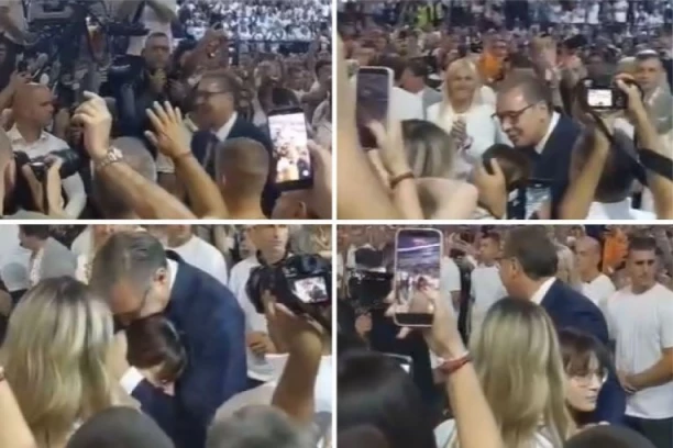 POGLEDAJTE NAJEMOTIVNIJI MOMENAT U ARENI! Vučič pred izlazak na binu ZAGRLIO I POLJUBIO ćerku Milicu! (VIDEO)