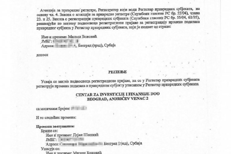 Dokumentacija koja otvara pitanja o paralelnom angažmanu Dejana Šoškića u privatnoj firmi i na funkciji u Narodnoj banci Srbije!