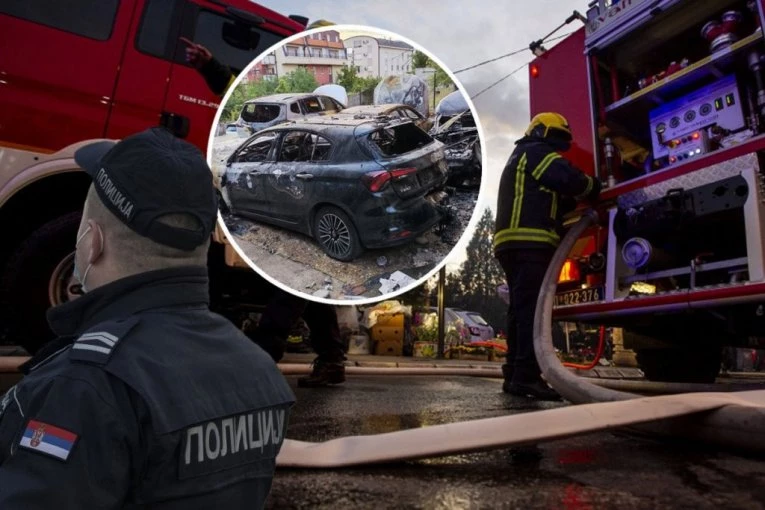 BAČENA BOMBA NA AUTOMOBILE! Drama u Mirijevu: Izgorela četiri vozila, požar zahvatio i zgradu! (FOTO)