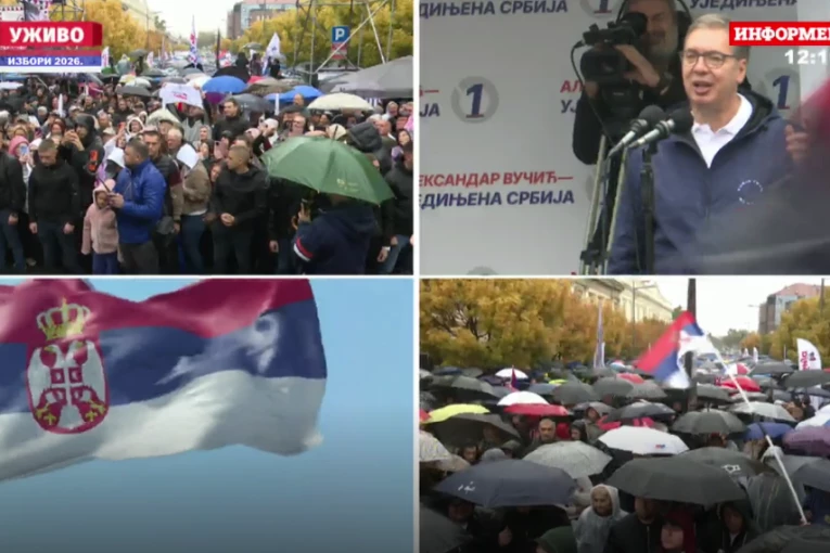 VUČIĆ SA NARODOM U ZRENJANINU! Ogroman broj ljudi došao na skup uprkos kiši!