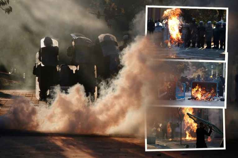 GORE ZGRADE DVA MINISTARSTVA I POLICIJSKA STANICA! Eskalacija nasilja u Tirani - TRG SKENDERBEGA PRETVOREN U RATNU ZONU! (FOTO)