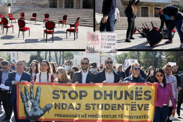 KLJUČA U TIRANI! Demonstranti DEMOLIRALI Raminu skulpturu Dijalog, traže OSTAVKU premijera! (FOTO)