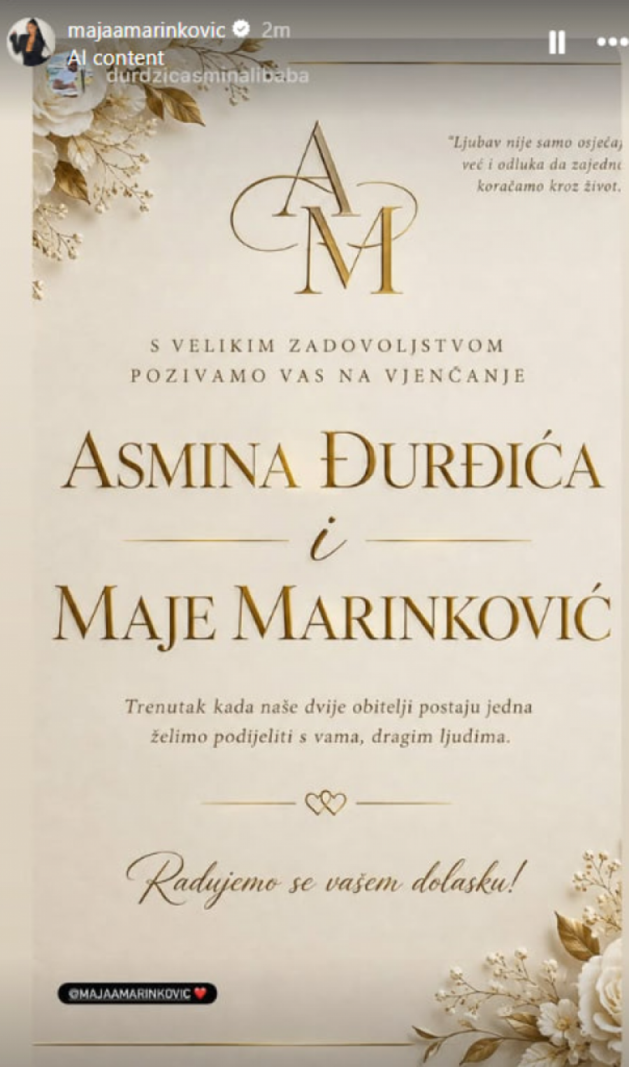 MAJA SE UDAJE ZA ASMINA, OBJAVLJENA POZIVNICA ZA SVADBU!